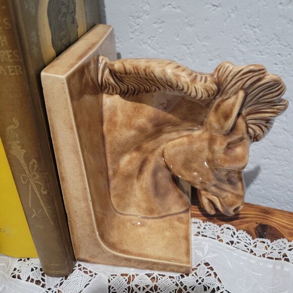Vintage Set Of Ceramic Horse Head Bookends MCM Hobbyist Unsigned Equestrian West - Picture 3 of 13